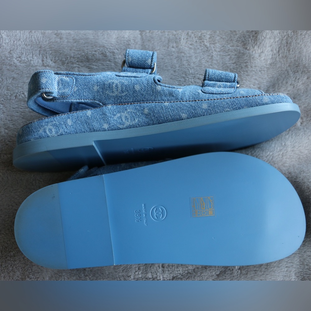 Chanel light blue denim beach dad sandals with CC logos NWB 38.5 - Picture 8 of 16